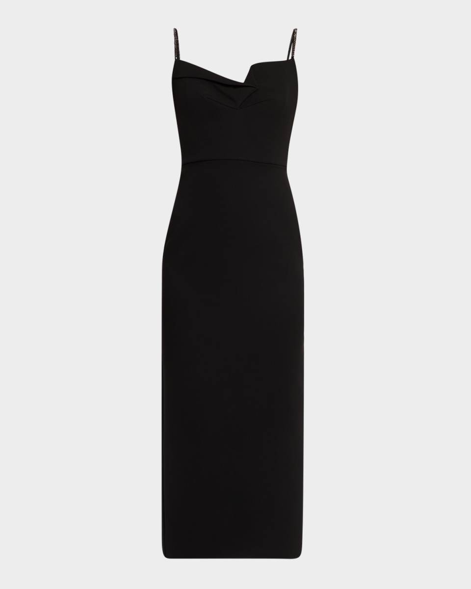 Cowl-Neck Diamante-Strap Crepe Midi Dress